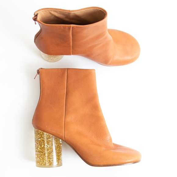 Maison Margiela Ankle Boots Designer Cylindrical Heel Gold Leaf Lucite Size 39 - Picture 1 of 15